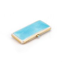 A CONTINENTAL SILVER AND BLUE ENAMEL CIGARETTE CASE