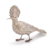 AN EARLY 20TH CENTURY DUTCH SILVER MODEL OF A HOOPOE BIRD