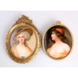 TWO PAINTED PORCELAIN OVAL PORTRAIT PLAQUES, LATE 19TH CENTURY