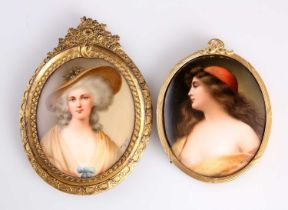 TWO PAINTED PORCELAIN OVAL PORTRAIT PLAQUES, LATE 19TH CENTURY