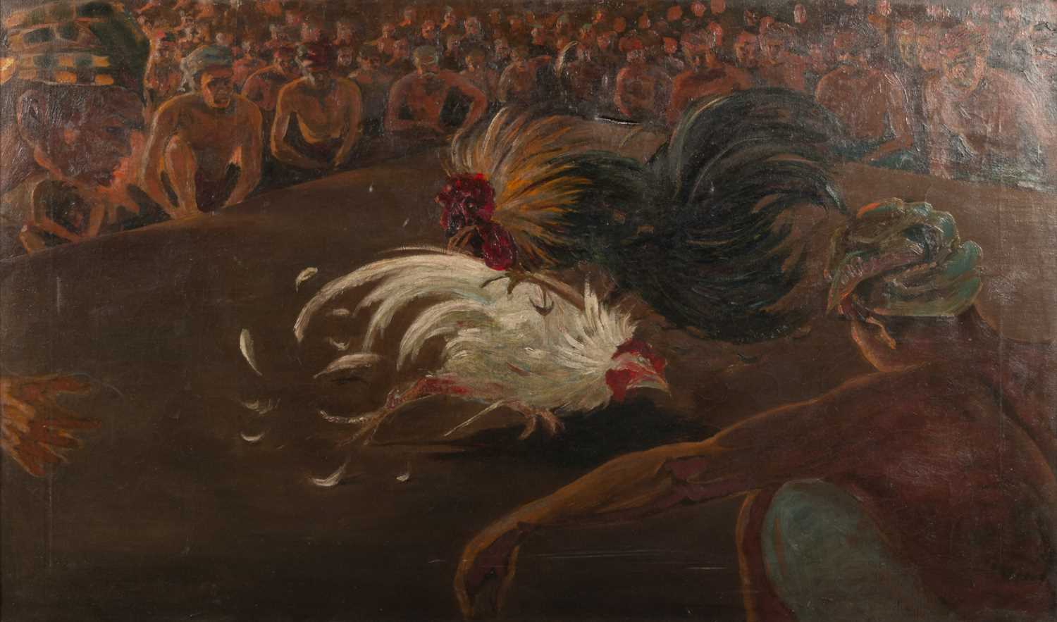 D DRIESE(?) (20TH CENTURY SCHOOL) COCK FIGHTING, SOUTH EAST ASIA - Image 2 of 2