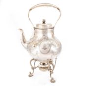 A VICTORIAN SILVER SPIRIT KETTLE ON STAND