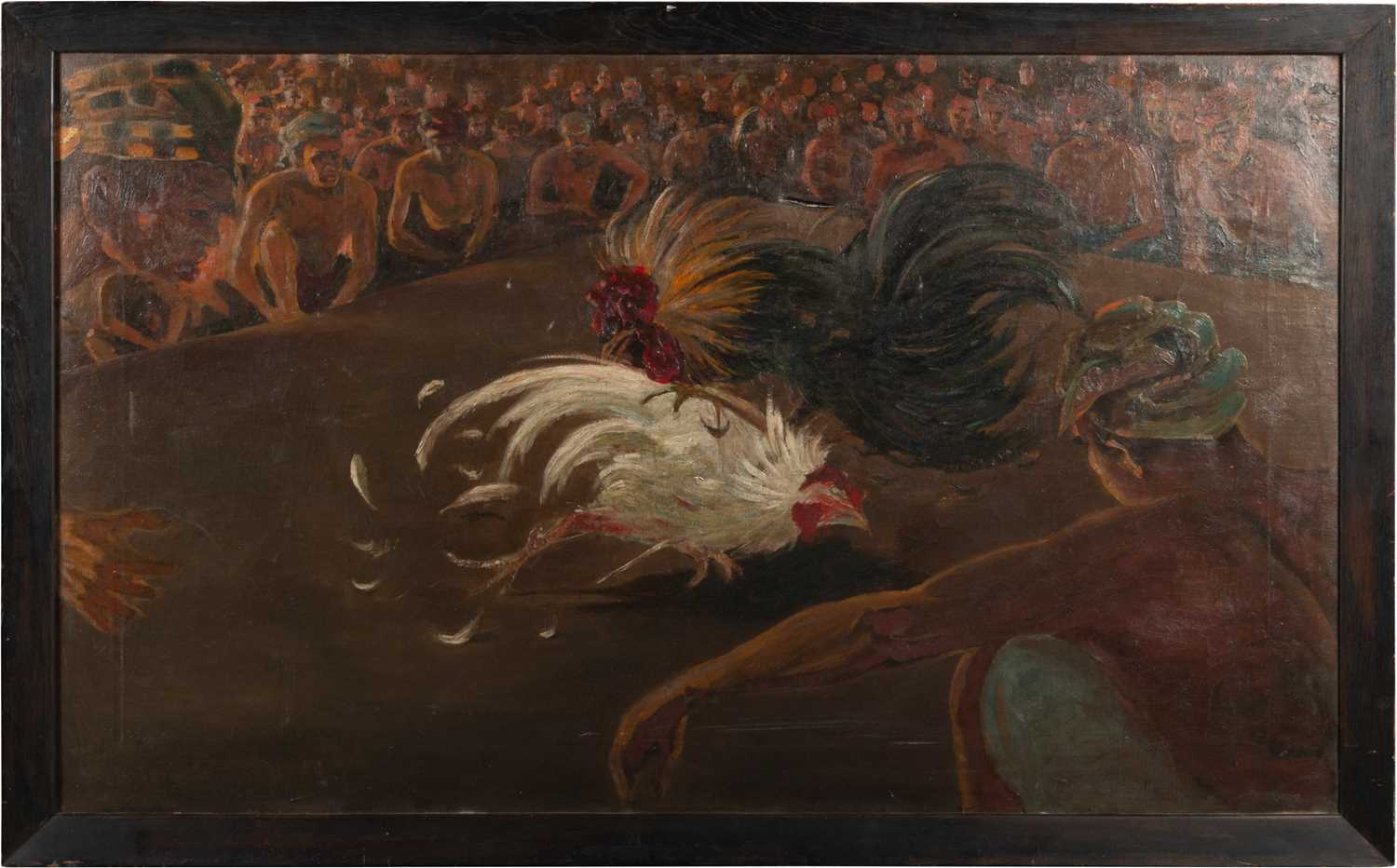 D DRIESE(?) (20TH CENTURY SCHOOL) COCK FIGHTING, SOUTH EAST ASIA