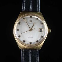 A GENTS GOLD PLATED OMEGA DE VILLE STRAP WATCH