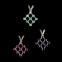 THREE 9 CARAT GOLD GEM-SET PENDANTS