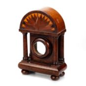AN EARLY 19TH CENTURY YEW WOOD AND PARQUETRY POCKET WATCH HOLDER
