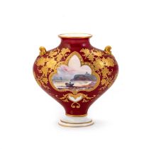 A ROYAL CROWN DERBY VASE BY WILLIAM DEAN, PAINTED WITH A VIEW OF SCARBOROUGH