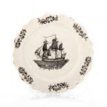 A CREAMWARE SHIP PLATE, HERCULANEUM, LIVERPOOL, CIRCA 1800