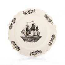 A CREAMWARE SHIP PLATE, HERCULANEUM, LIVERPOOL, CIRCA 1800