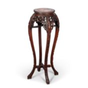 A CHINESE MARBLE-INSET HARDWOOD JARDINIÈRE STAND, 19TH CENTURY