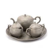 A CHINESE PEWTER FOUR-PIECE TEA SERVICE