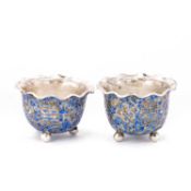 A PAIR OF CHINESE SILVER AND ENAMEL SALTS