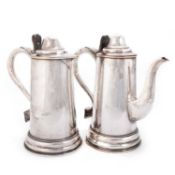 AN ARTS AND CRAFTS SILVER-PLATE ON COPPER COFFEE POT AND FLAGON