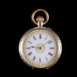 A 14K GOLD OPEN FACED FOB WATCH