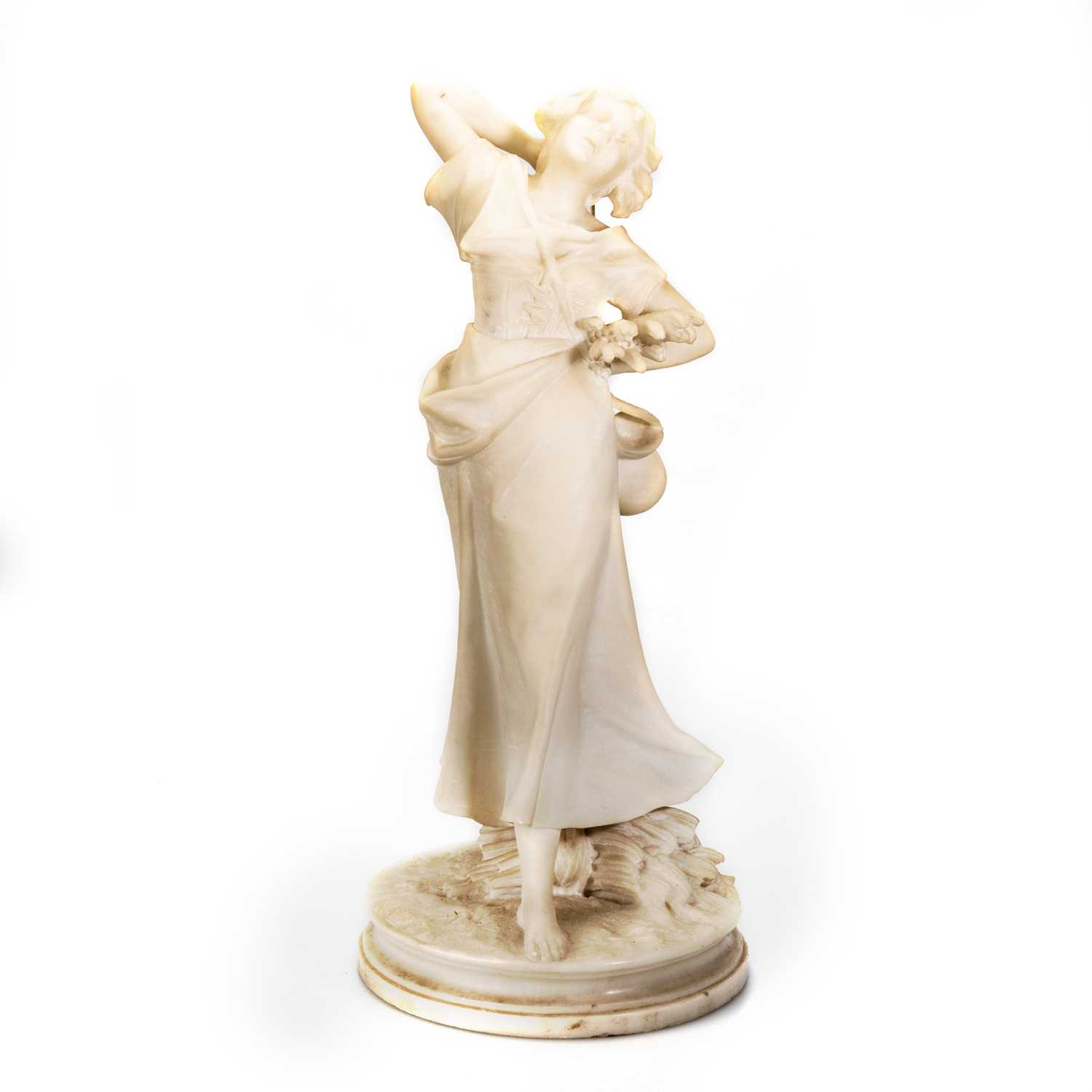 19TH CENTURY EUROPEAN SCHOOL MARBLE SCULPTURE OF A GIRL HOLDING WHEAT SHEAVES