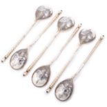 A SET OF SIX 19TH CENTURY RUSSIAN SILVER AND NIELLO SPOONS