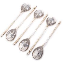 A SET OF SIX 19TH CENTURY RUSSIAN SILVER AND NIELLO SPOONS