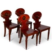 A SET OF FOUR 19TH CENTURY MAHOGANY HALL CHAIRS