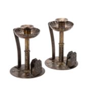 A PAIR OF ARTS AND CRAFTS GOBERG CANDLESTICKS