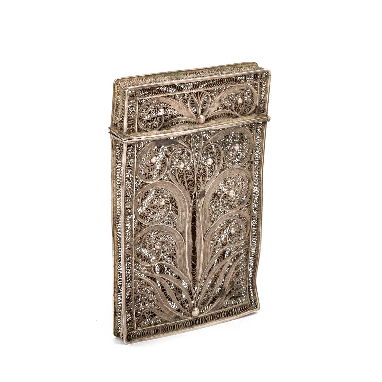 A SILVER FILIGREE CARD CASE, 19TH CENTURY