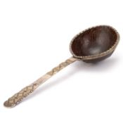 A RUSSIAN PARCEL-GILT AND NIELLO LADLE WITH COCONUT BOWL