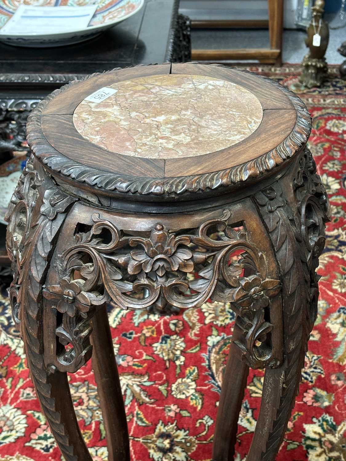 A CHINESE MARBLE-INSET HARDWOOD JARDINIÈRE STAND, 19TH CENTURY - Image 4 of 6