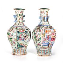 A LARGE PAIR OF CHINESE CANTON FAMILLE ROSE VASES, 19TH CENTURY