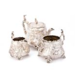 A VICTORIAN SILVER THREE-PIECE TEA SERVICE