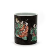 A CHINESE FAMILLE NOIRE BRUSH POT
