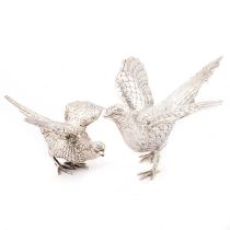 TWO SILVER MODELS OF PHEASANTS