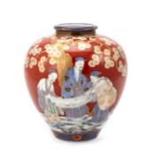 A FUKAGAWA RED-GROUND VASE, JAPANESE, EARLY 20TH CENTURY