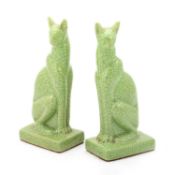A PAIR OF ART DECO CRACKLE-GLAZED MODELS OF CATS