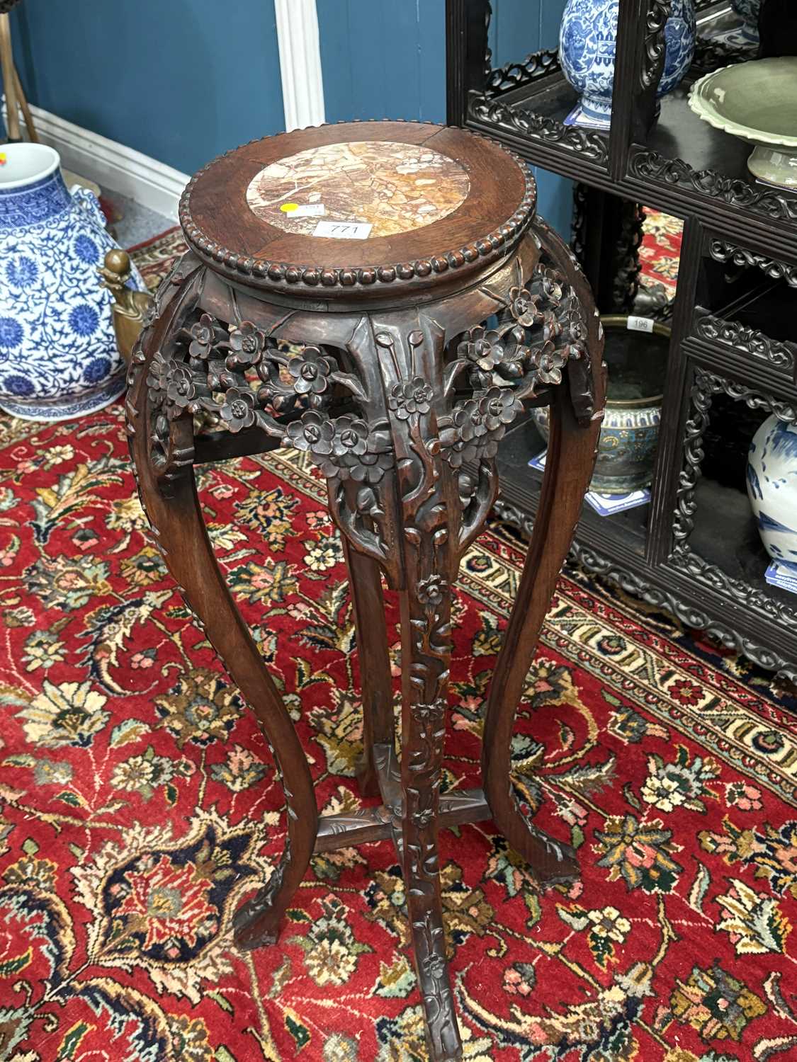 A CHINESE MARBLE-INSET HARDWOOD JARDINIÈRE STAND, 19TH CENTURY - Image 6 of 7