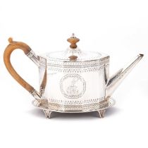 A GEORGE III SILVER TEAPOT ON STAND