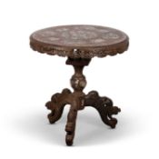 A VIETNAMESE MOTHER-OF-PEARL INLAID ROSEWOOD TRIPOD TABLE, 19TH CENTURY