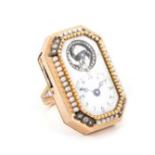 A VERY RARE PEARL AND DIAMOND QUARTER-REPEATING RING WATCH, SIGNED GE. ACHARD ET FILS, CIRCA 1800