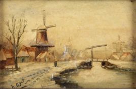 ATTRIBUTED TO LOUIS FRANCISCUS HENDRIK APOL (DUTCH 1850-1936) CANAL LANDSCAPE WITH WINDMILLS