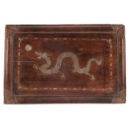 A CHINESE SILVERED METAL INLAID HARDWOOD TRAY, PROBABLY LATE 19TH CENTURY