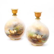 A PAIR OF ROYAL WORCESTER VASES BY HARRY DAVIS, DATED 1913
