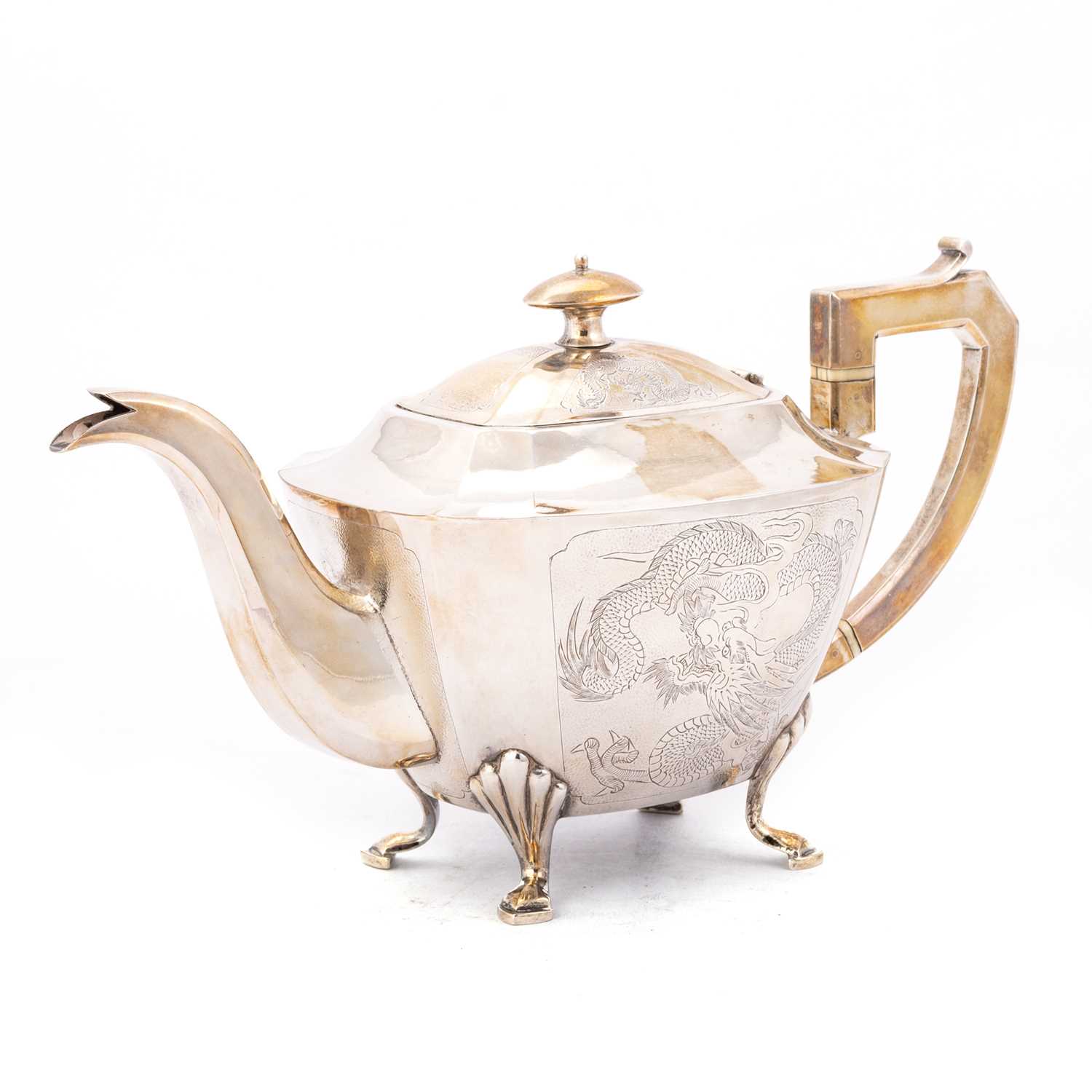 A CHINESE EXPORT SILVER THREE-PIECE TEA SERVICE - Image 2 of 3