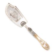 A GERMAN SILVER AND MOTHER-OF-PEARL FISH SLICE