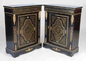 A PAIR OF 19TH CENTURY 'BOULLE' EBONISED AND GILT-METAL MOUNTED PIER CABINETS