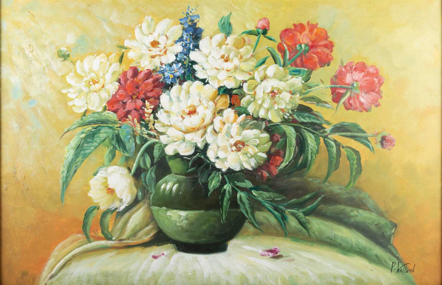 P. KELLAND (MODERN) LARGE STILL LIFE OF FLOWERS IN A VASE - Image 2 of 4