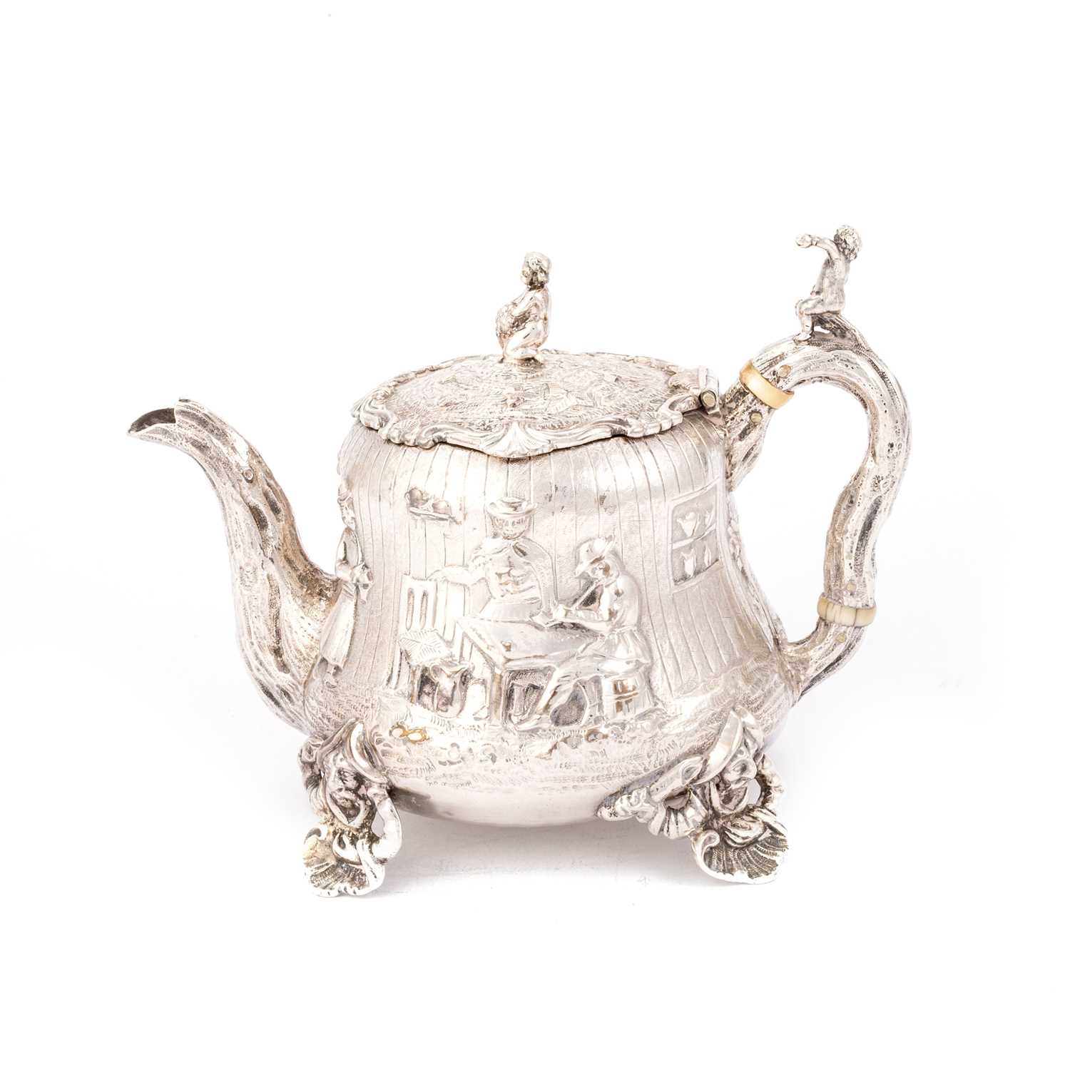 A VICTORIAN SILVER THREE-PIECE TEA SERVICE - Image 2 of 3