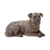AN AUSTRIAN PAINTED EARTHENWARE MODEL OF A PUG DOG
