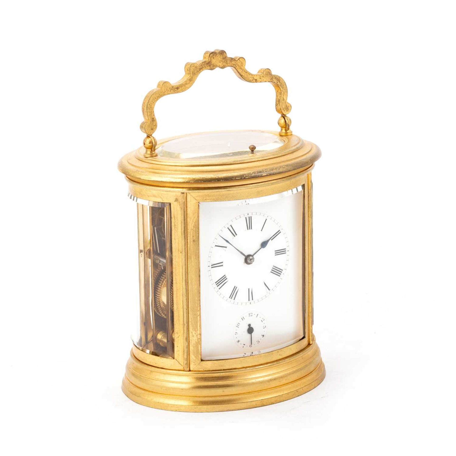 A 19TH CENTURY FRENCH BRASS-CASED REPEATING CARRIAGE CLOCK