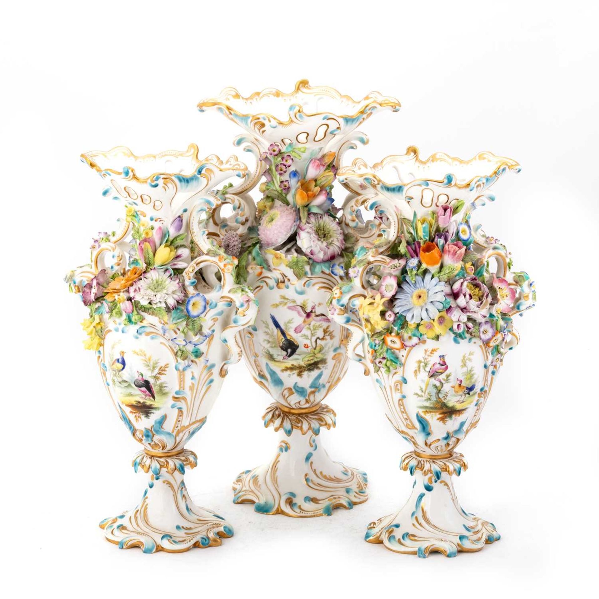 A MINTON PORCELAIN GARNITURE, CIRCA 1830