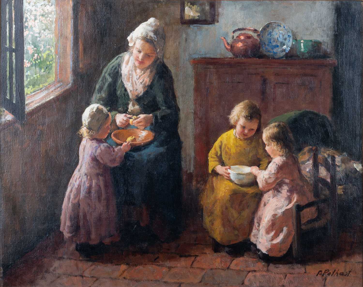 BERNARD JEAN CORNEILLE POTHAST (DUTCH 1882-1966) MOTHER AND CHILDREN IN AN INTERIOR - Image 2 of 4