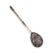 A RUSSIAN SILVER AND ENAMEL SPOON
