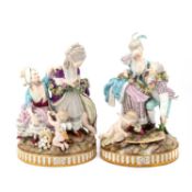 A PAIR OF MEISSEN ALLEGORICAL FIGURE GROUPS, 'THE BROKEN BRIDGE' AND 'THE BROKEN EGGS'